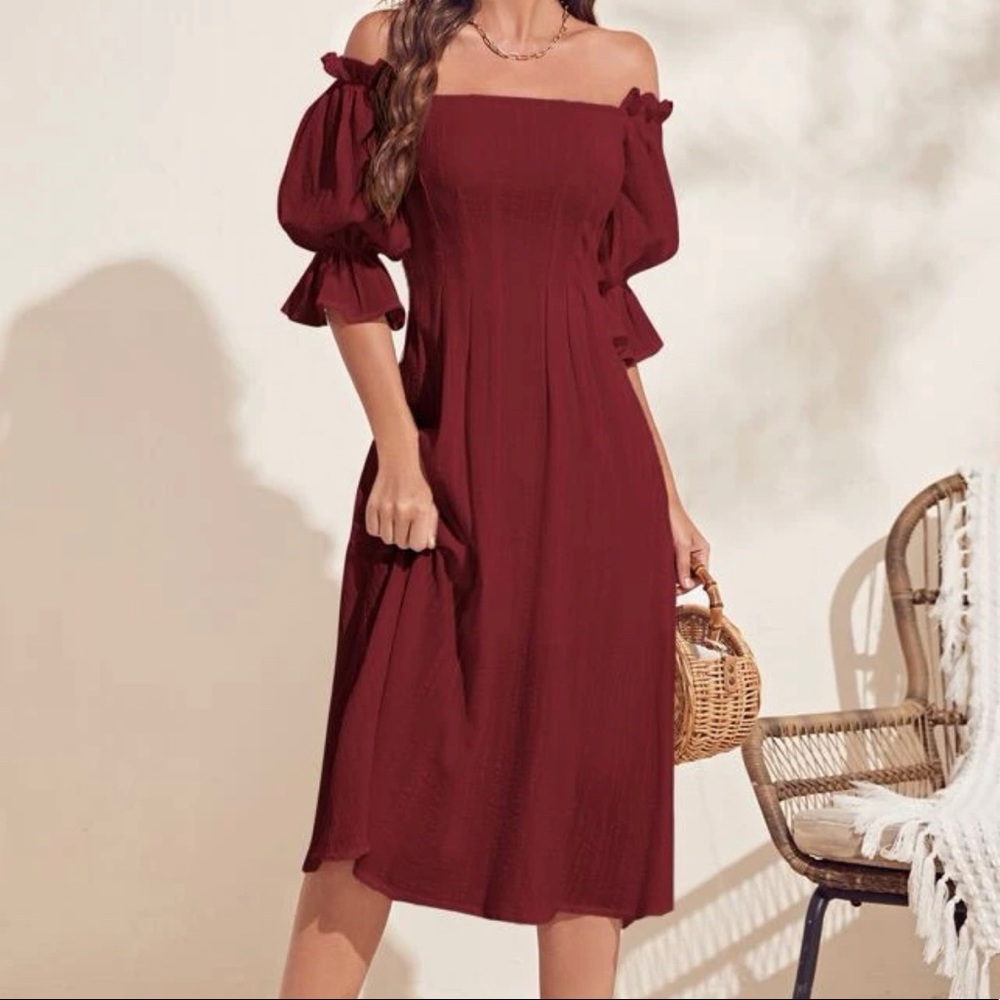 SHEIN Puff Shoulder Sleeves Burgundy